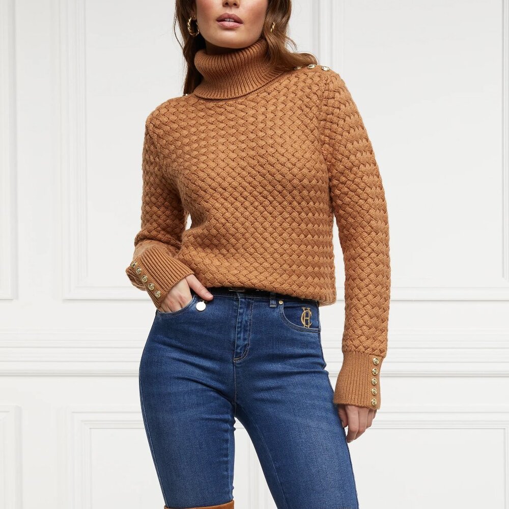 Holland Cooper Basket Weave Jumper - Carmel - Picture 3 of 8